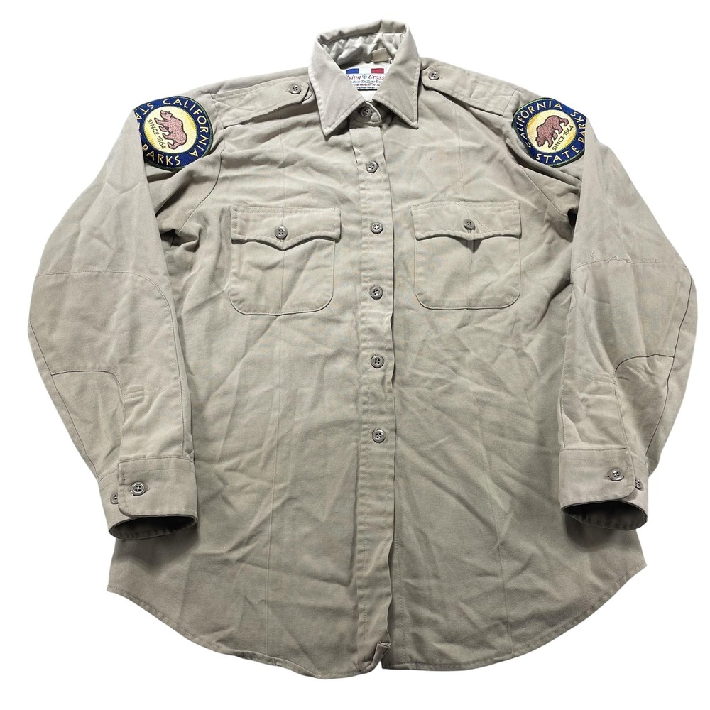 Flying Cross Shirt Women L Beige California State Parks Uniform Patches Work VTG